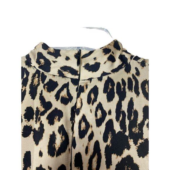 Zara Mock Beige‎ Brown Neck Animal Print Open Sides Midi Dress Large - Picture 11 of 14